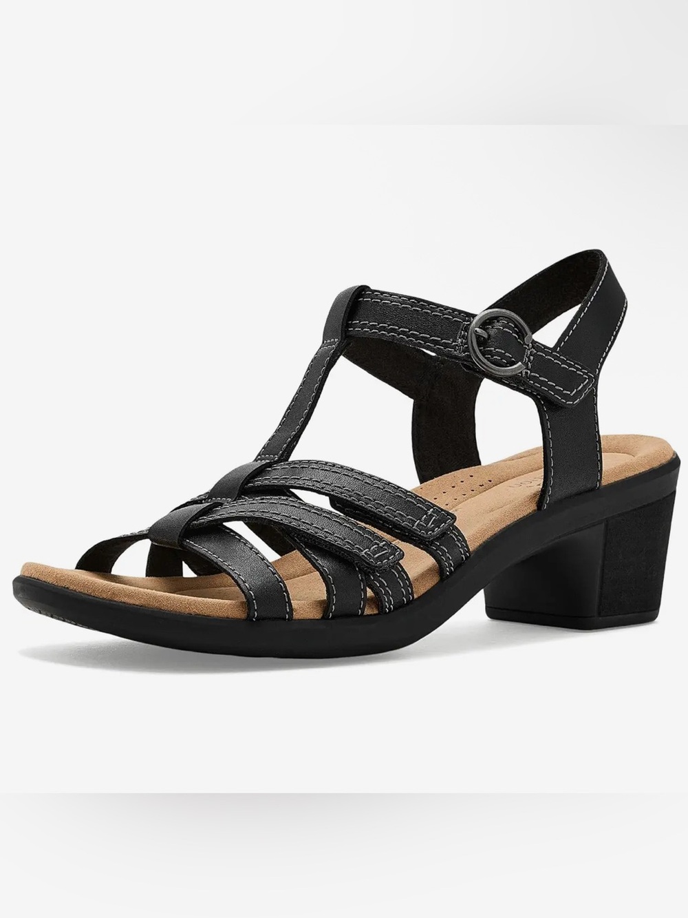 Clarks Emily2 Rose Leather Block Heel Sandals In Black Women’s Size 9M New $105